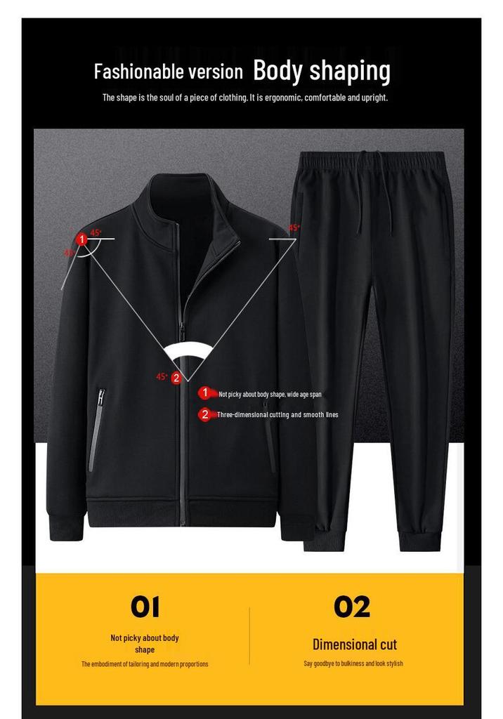 Men's Thickened Velvet Cotton Casual Suit: Middle-aged Father's Two-piece Sports Jacket and Pants Set