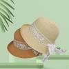 French Straw Hat Female Summer Sweet Cute Girl Floral Lace Strap Curled Sun Hat Seaside Beach Photo