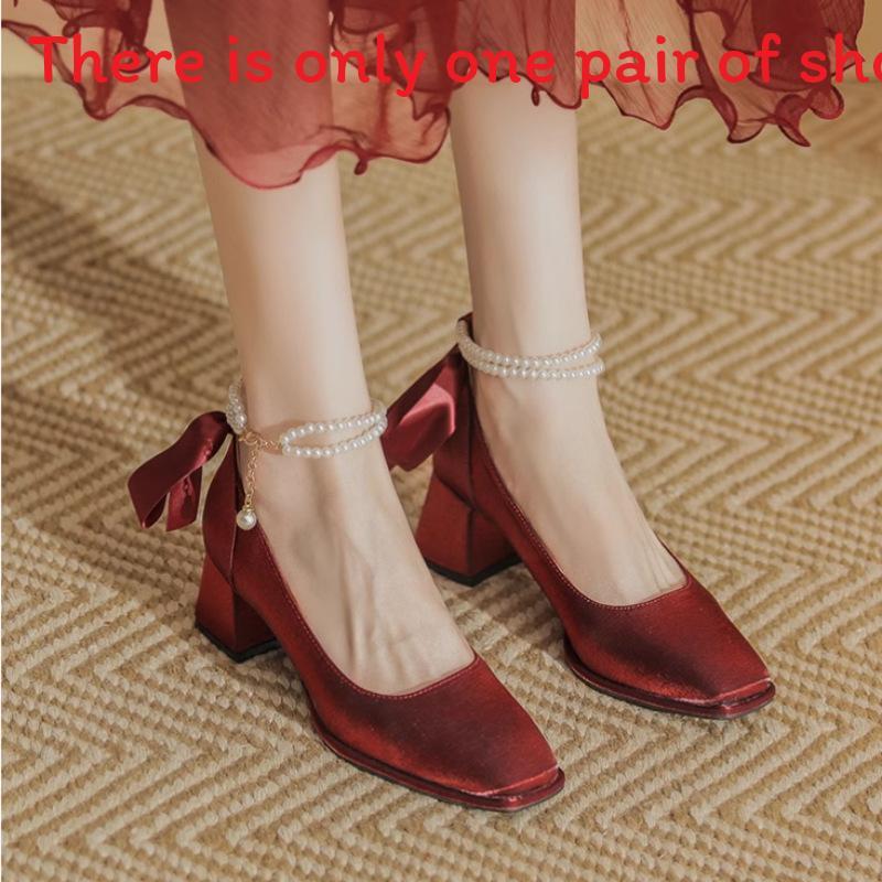 Wedding High Heels For Women With Bowknot Satin Material And Buckle For Bridal Party