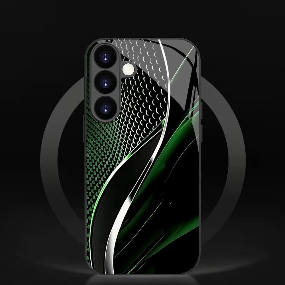 Green black curved tempered glass phone case suitable for Samsung Galaxy S26 S25 S24 S22 S21 S20 FE/Ultra/Plus shockproof
