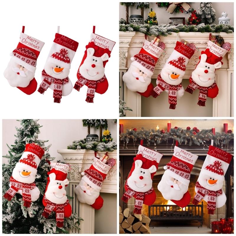 Present Bags Large Santa Head/Snowman/Elk Christmas Stockings for Family Holiday Celebration Indoor Outdoor Decoration