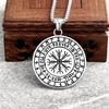 Collana Bussola Vikinga con Testa di Lupo Doppia - Ciondolo Runa in Acciaio Inossidabile per Uomini