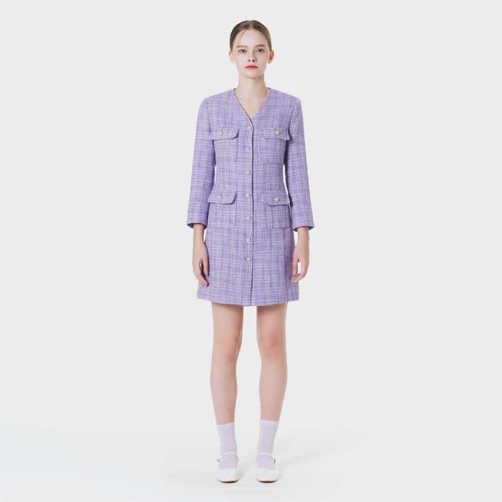 MAKE A TOAST V-Neck Tweed Slim Dress Lilac Mbcsop004Lc