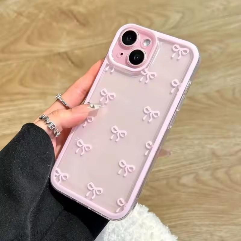 Barevné provedení s mašlí Měkký kryt na telefon Pro iPhone 17 Air 16 15 14 13 12 11 Pro Max 16 Plus 16E Nárazuvzdorný Měkký Průhledný Kryt