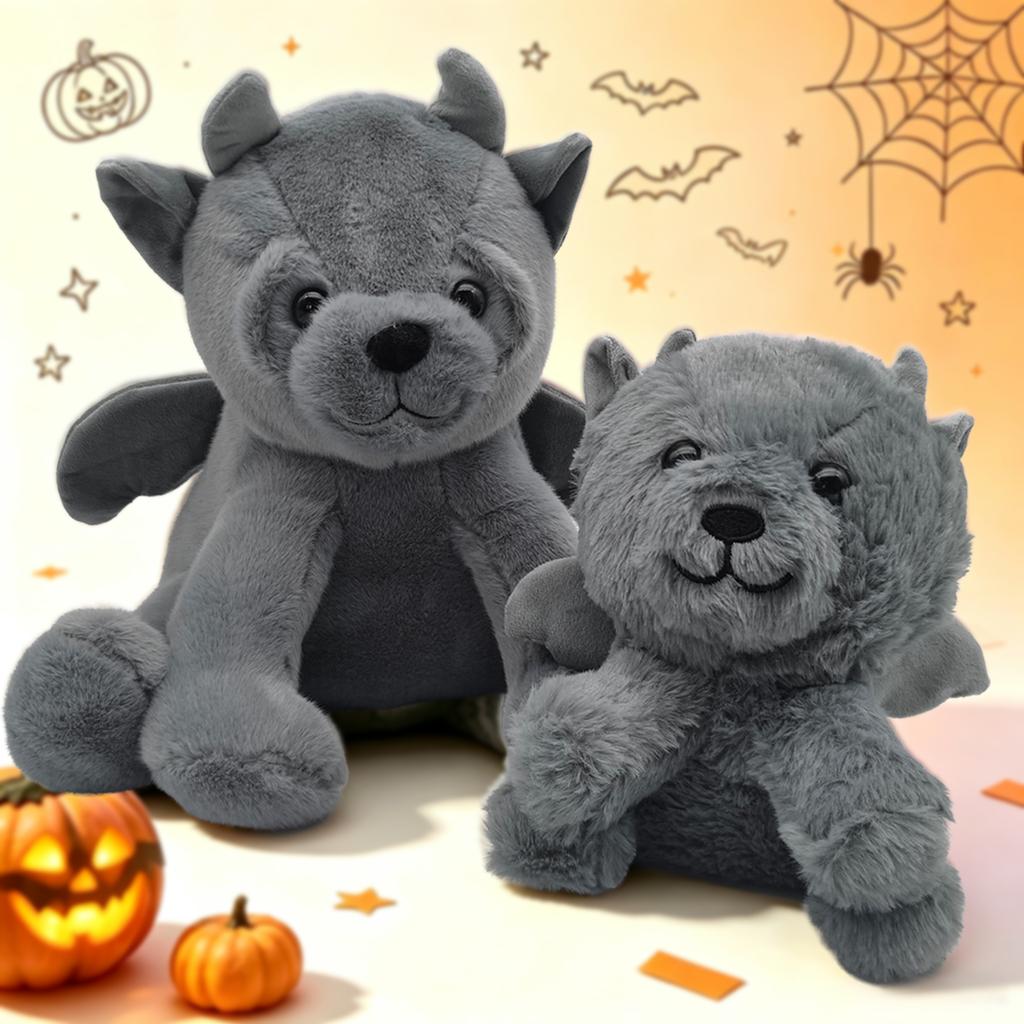 Gargoyle Bears Plush Toys Cartoon Grey Bear Stuffed Doll Soft Animals Bear Plush Doll Fun Halloween Plushie Gifts