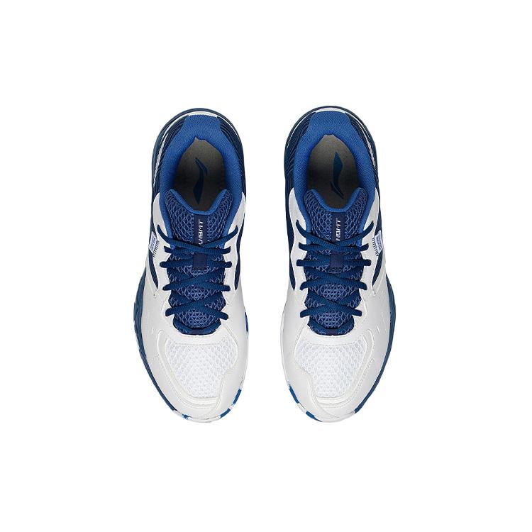 New LiNing Sound Waves 2 Cushioned Slip Resistant Abrasion Resistant Low Top Badminton Shoes Unisex White Dark Blue AYTS016-7