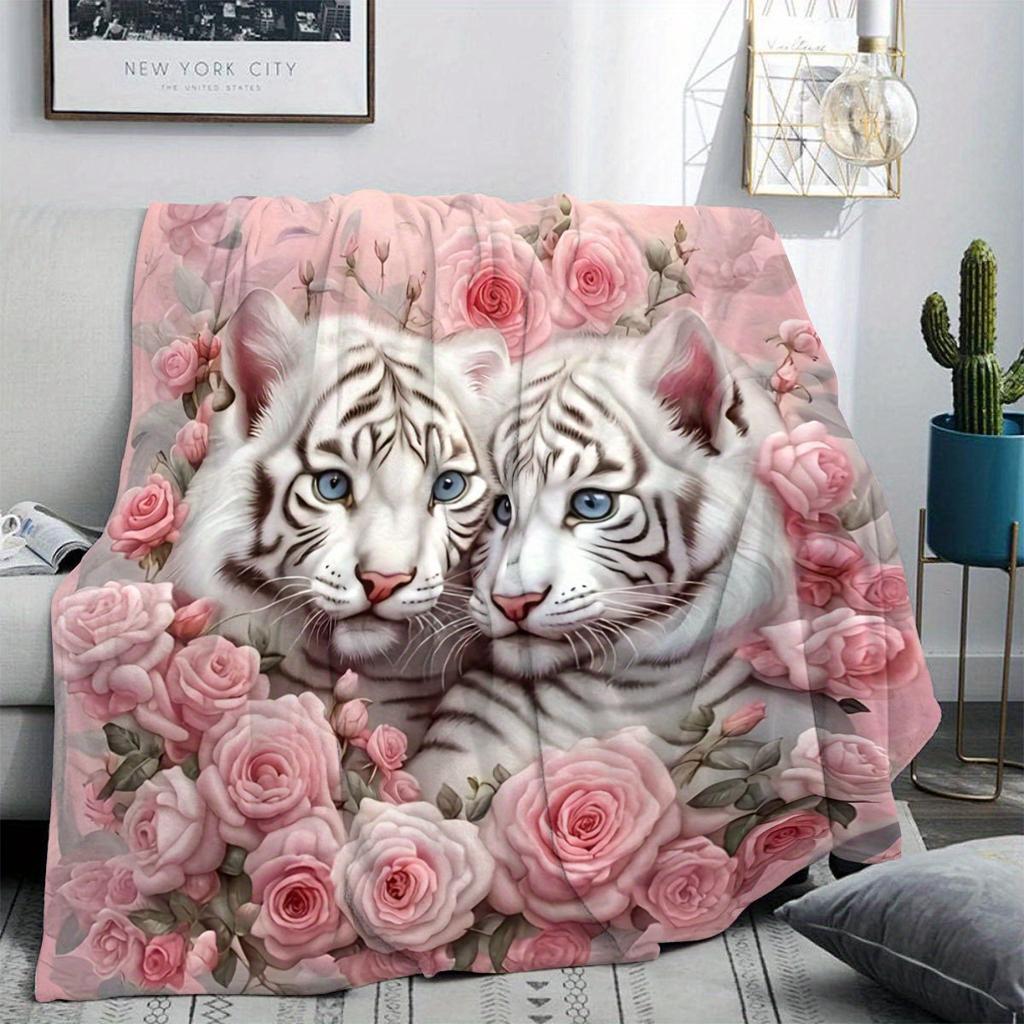 White Tigers and Roses Ultra-Soft Cozy Blanket - Perfect for Winter, Ideal Gift for Animal and Art Enthusiasts, Brings Comfort
