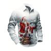 Christmas Theme Fashion Men's Casual Long Sleeve Shirt Breathable Tops Santa Claus Themed Stylish Pattern Full Sleeve Shirts