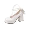 Japanese Solid Color Mary Jane Women's Shoes Bow Super High Heel Light Heel Thick Heel Pearl Buckle Waterproof Table Fashion Shoes
