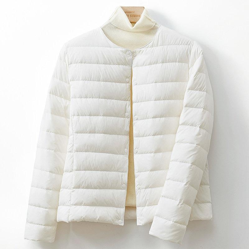 Women's light down jacket liner, short slim-fitting round neck down stacked inside, winter light base