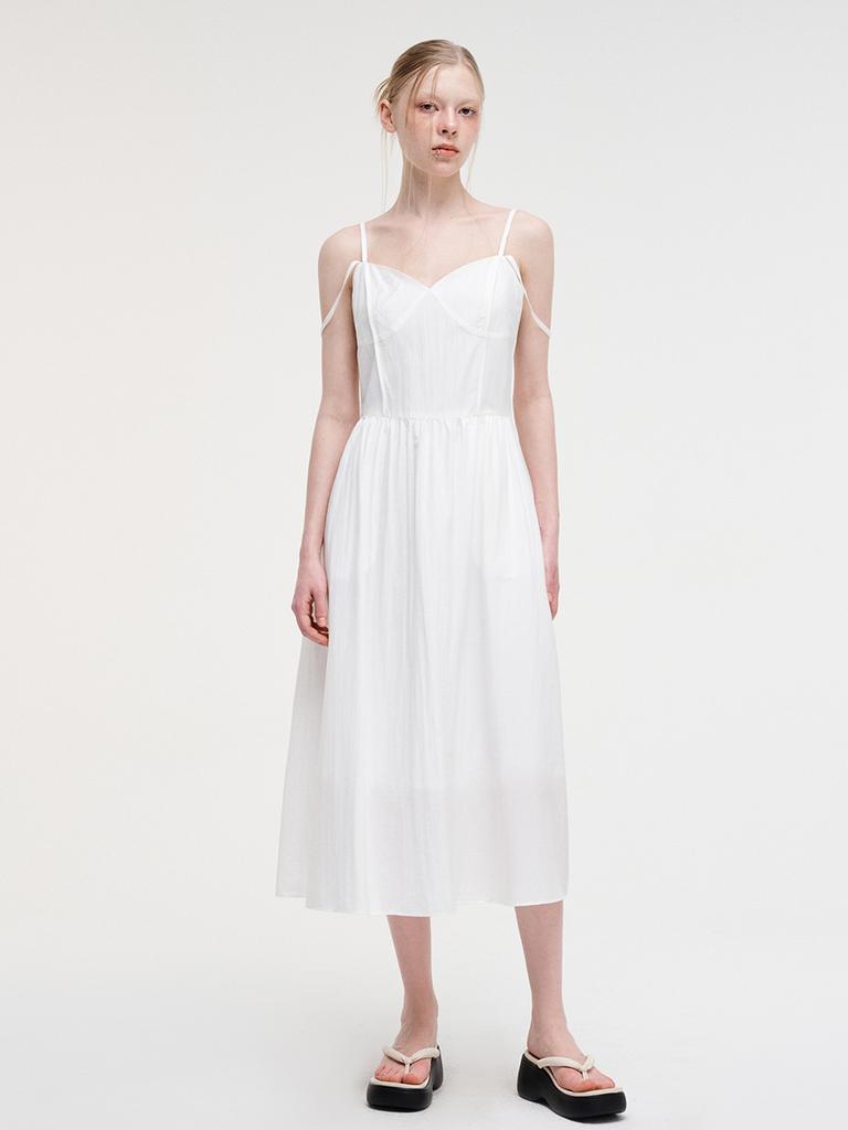 Etmont Slip Pintuck Double Strap Dress White