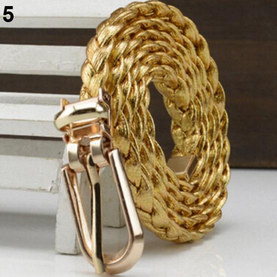 Women Buckle Strap Waistband Braided Faux Leather Vivid Narrow Thin Waist Belt