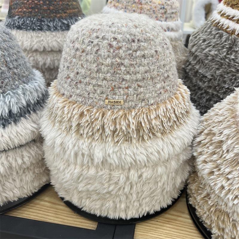 Plush Knitted New Autumn and Winter Striped Thickened Fisherman's Hat Children's Ear Protection Cold Personalized Bucket Hat Tide