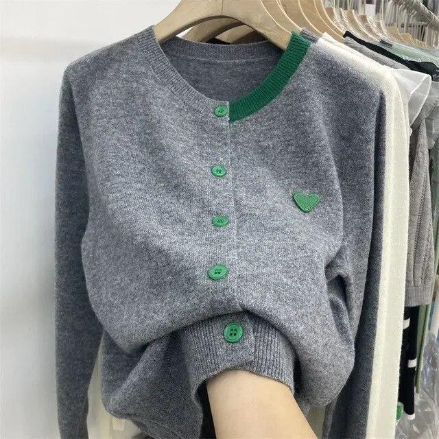 Spring and Autumn Korean Gentle Knitted Cardigan Women Patch Long Sleeve Bottom Top Westernized Loose Sweater Female Coat