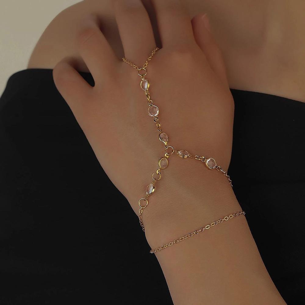 Elegant Crystal Finger Chain Bracelet with Ring - European Fashion