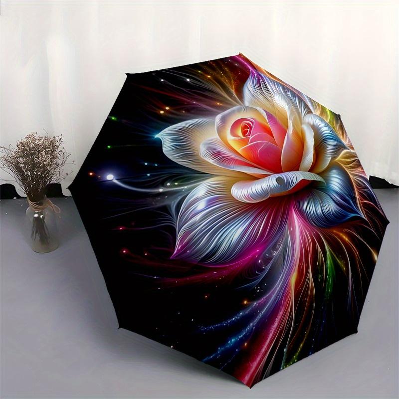 Colorful Rose Art Print: Vibrant Floral Wall DecorUmbrella, Portable 3-Fold Umbrella for Men & Women,Christmas Gift ES84