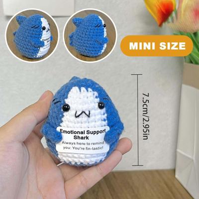 Positive Crochet Shark Doll with Encouraging Card Emotional Support Handmade Knitting Yellow Duck Animal Decoration Ornament Stress Relief Toy