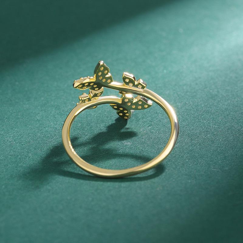 Open Adjustable S925 Sterling Silver Butterfly Ring with Full Diamonds