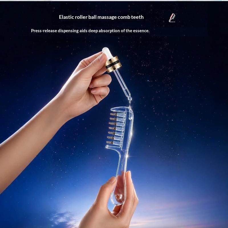 Unisex Essential Oil Applicator Massage Comb Built In Liquid Reservoir Rolling Metal Teeth For Hair Growth Beard Care