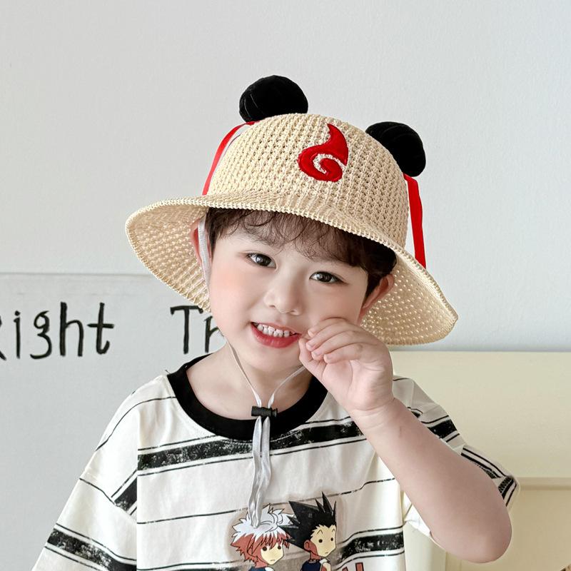 Children'S Nezha Hat Spring And Summer Thin Breathable Straw Hat Baby Cute Travel Sun Protection Hat Sun Hat Hollow Basin Hat