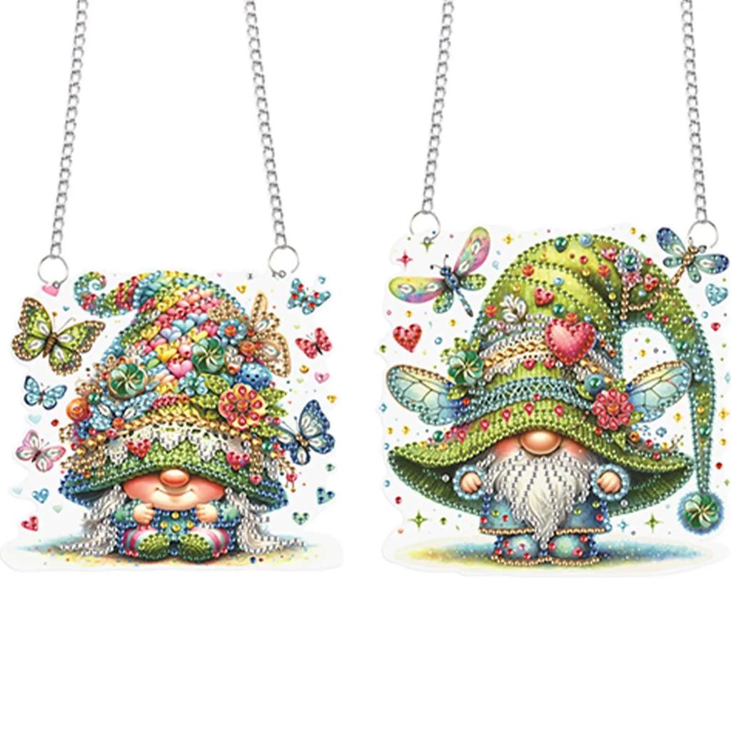 2pcs Gnome 2D Flat DIY Special Shape Hanging Diamond Art Kits Diamond Art Pendant Wall Decor for Home & Windows