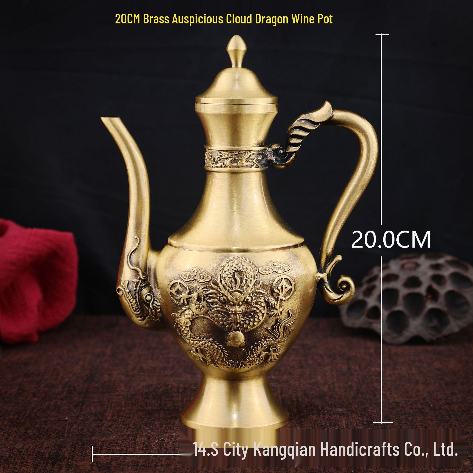 Auspicious Clouds Dragon Brass Wine Pot Set - Elegant Home Decoration