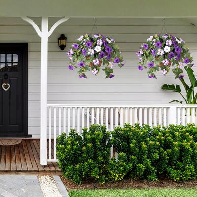 2Pcs Hanging Artificial Morning Glory UV Resistant Realistic Fake Plastic Flower Wedding Party Indoor Outdoor Garden Wall Hanging Faux Bloom
