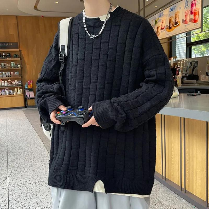Fake Two-piece Autumn and Winter Teen Couple's Sweater Men's Loose Hong Kong Style Knitted Base Layer