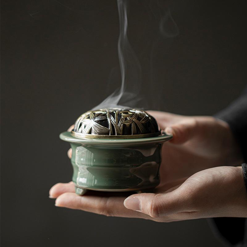 

Yue Kiln Celadon Incense Holder Elegant Censer Mosquito Incense Holder Household Scented Aromatic Candles Cha Ornaments Supplies