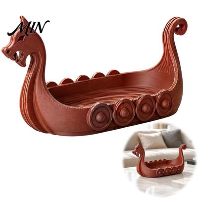 PLA Material Boat Model 3D Printed Dragon Figurine, Nordic Style Viking Ship Ornament, Creative Collectible Decor Desktop Storage Tray, Decorative