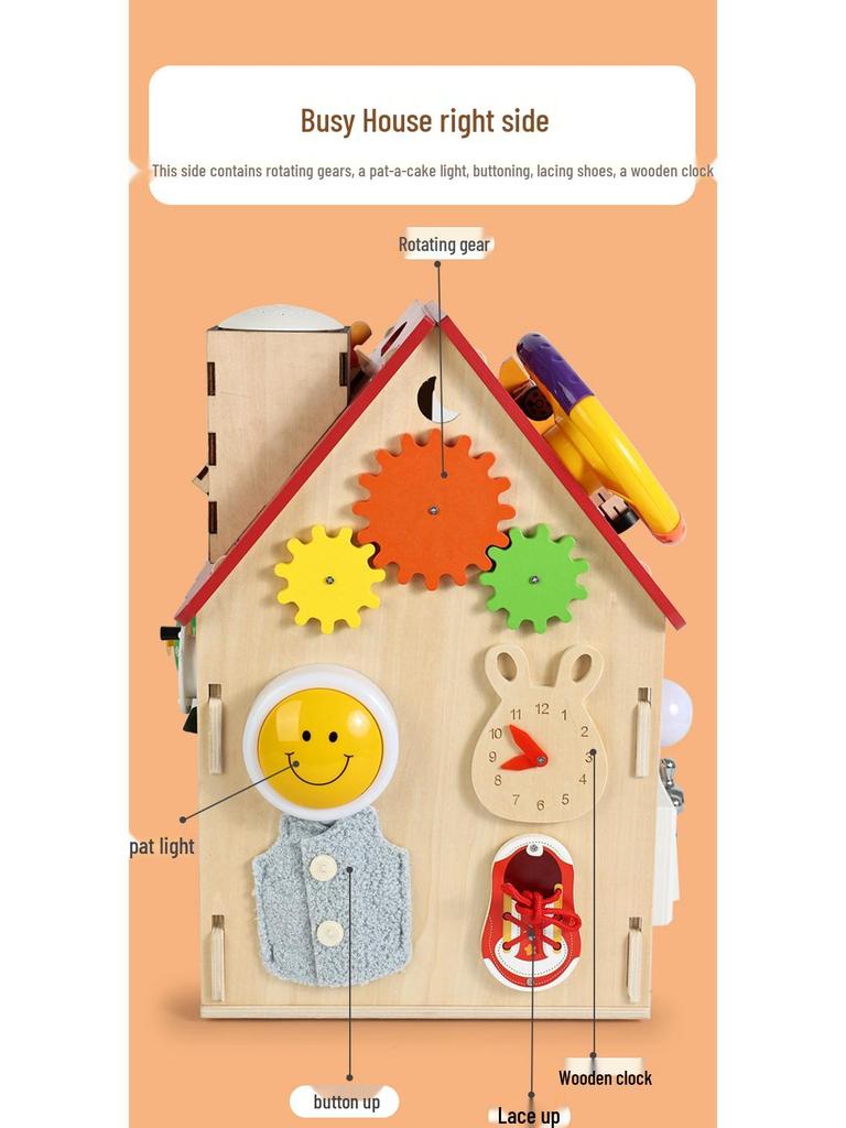 Montessori Wooden Busy House: Educational Cognitive Development Toy for Infants & Toddlers