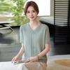 Elegant Summer V-Neck Short-Sleeve T-Shirt for Moms: Light Knitwear for Middle-aged and Elderly Women