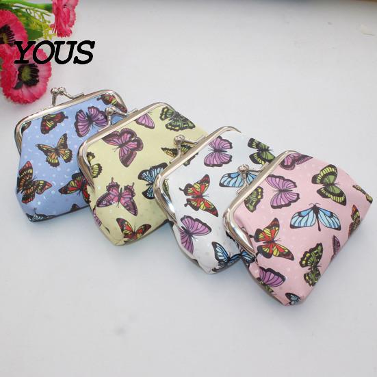 Travel Small Storage Pouch Women Coin Purse, Vintage PU Leather Change Butterfly Cute Bag Kiss Lock Pouch, Pocket-Sized, Mini Purse for Durable Wallet