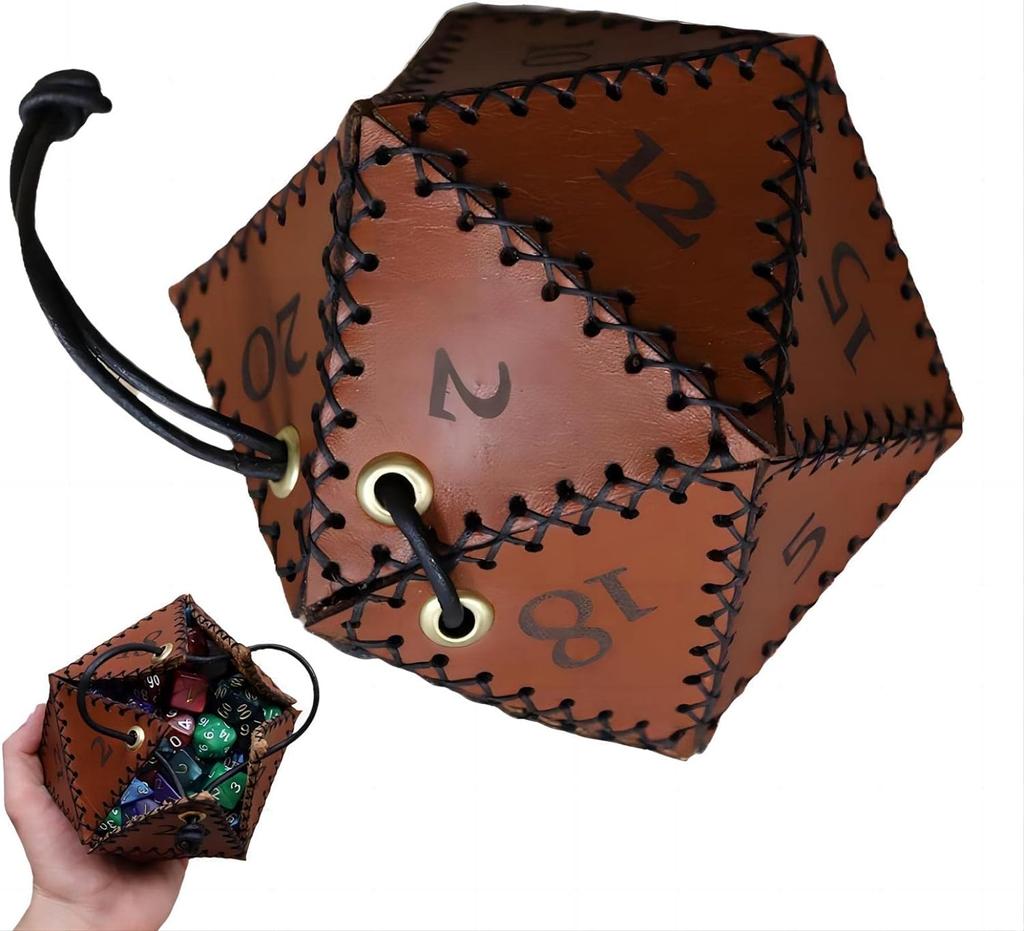 Portable Leather Drawstring D20 Dice Bag Polyhedral Dice Pouch for RPG Game DND