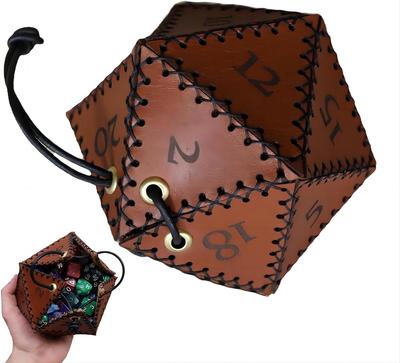 Tragbarer Leder-Kordelzug D20 Würfeltasche Polyedrische Würfeltasche für RPG Spiel DND