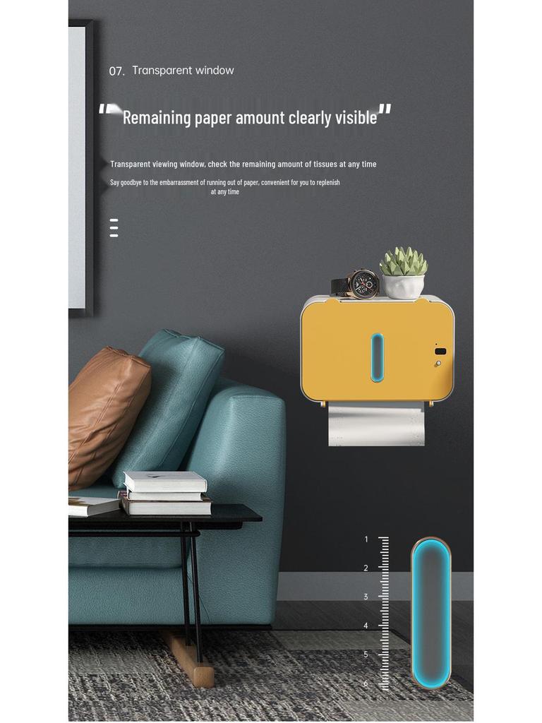 Smart Sensor Toilet Paper Holder, Automatic Wall-Mounted Dispensing, Punch-Free, Waterproof.