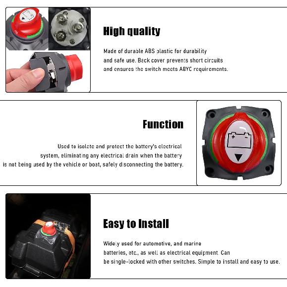 Battery Disconnect Switch, 12V-48V Power Isolator 1-2-Both-Off Switch, Waterproof Dual Battery Switch for Marine Boat Car RV ATV UTV Vehicles,