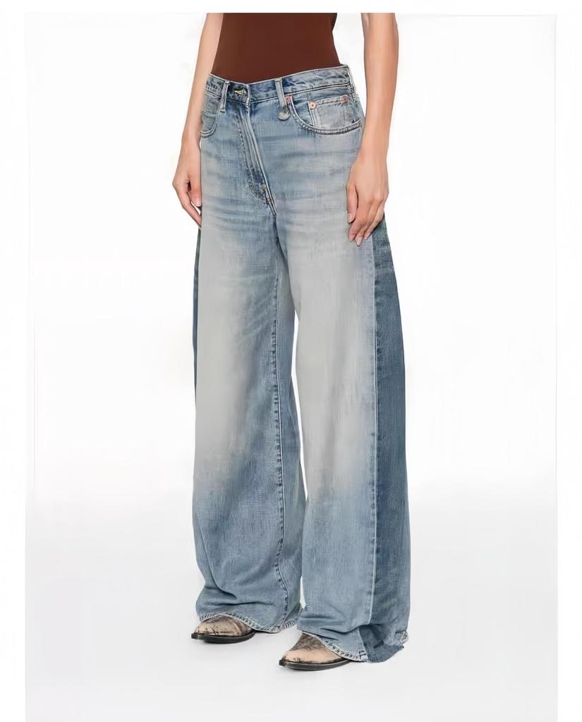 R.13 Autumn Retro Loose Wide-Leg Patchwork Denim Jeans