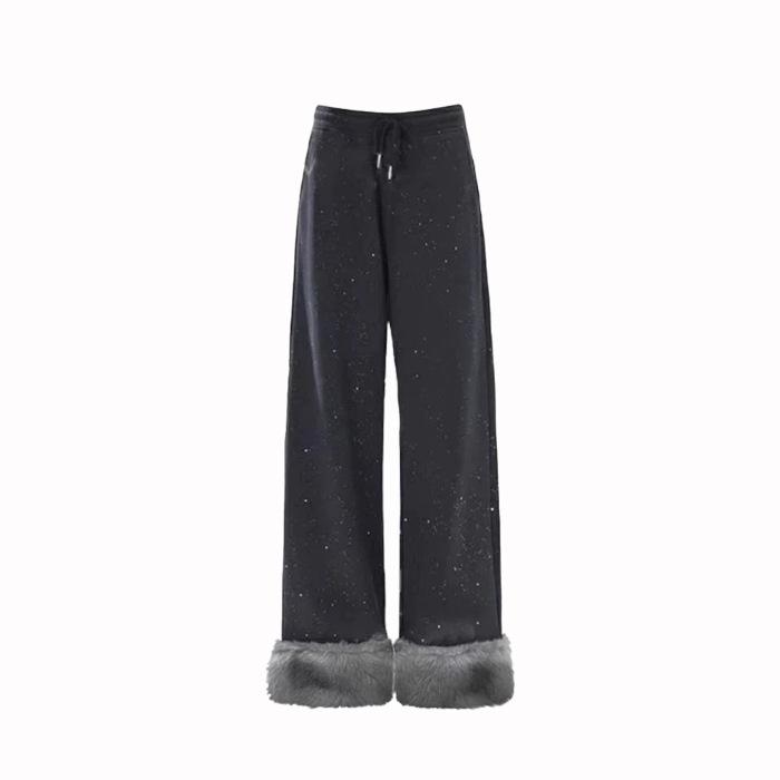 Starry Sky Plush Rabbit Ear Hoodie & Raw Hem Pants Winter Set - Lint Resistant After Washing Large