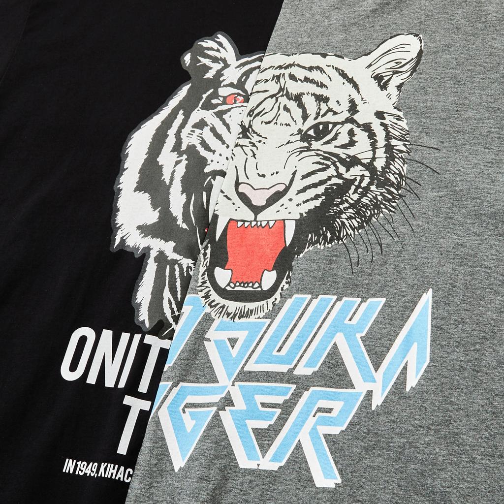 ONITSUKA TIGER Graphic Comfortable Casual Asymmetrical Short Sleeve T-Shirt Unisex Tops Black 2183B408-001