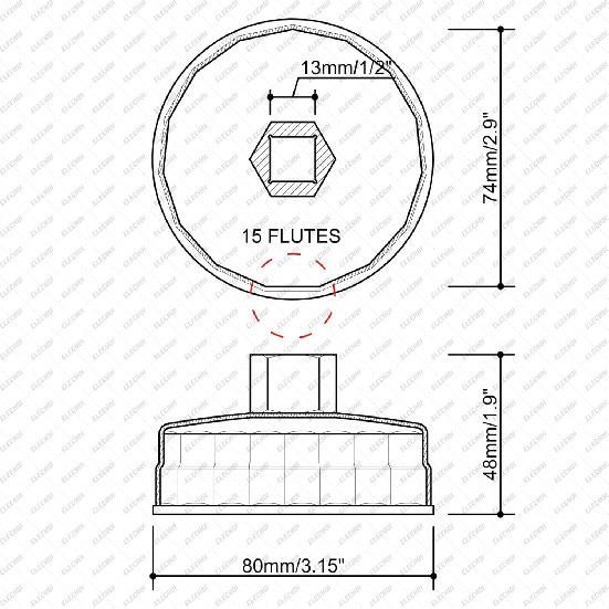 73-74Mm 15 Flutes Oil Filter Cap Wrench Removal Tool Socket Compatible With AC Delco PF63/PF64 Oil Filter, For Chrysler, GM, Equinox 1.5L And Chevy