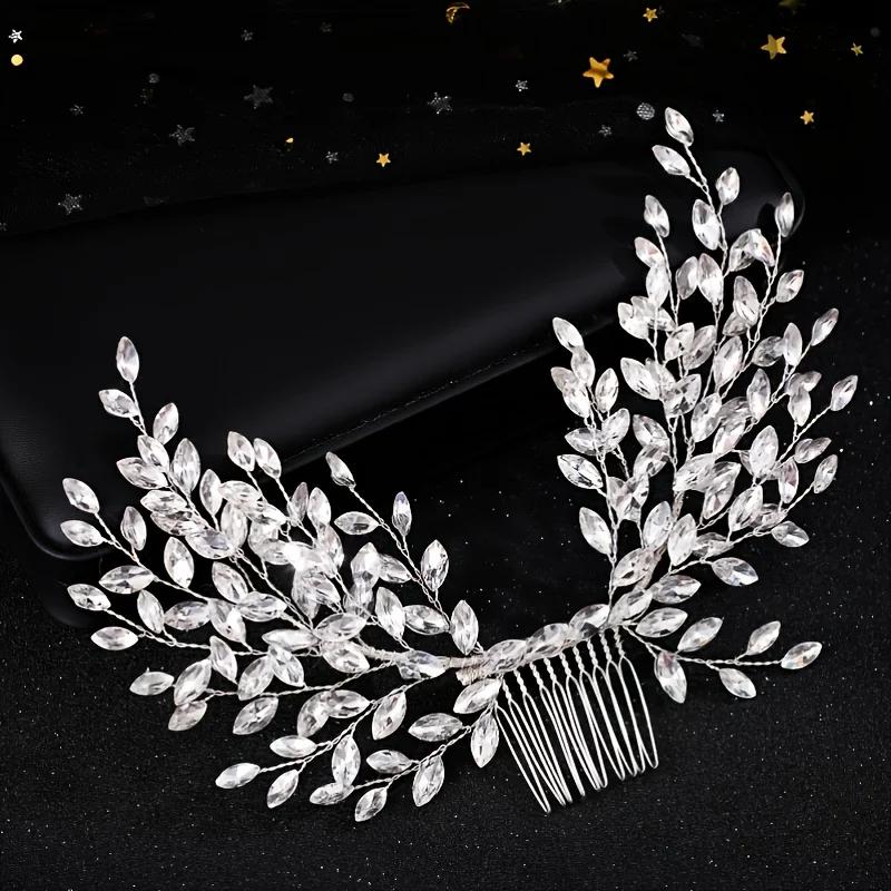 Handmade Silver Crystal Flower Hair Comb Pearl Rhinestone Flower Hair Combs for Women Bride Hair Jewelry Wedding Hair Accessorie