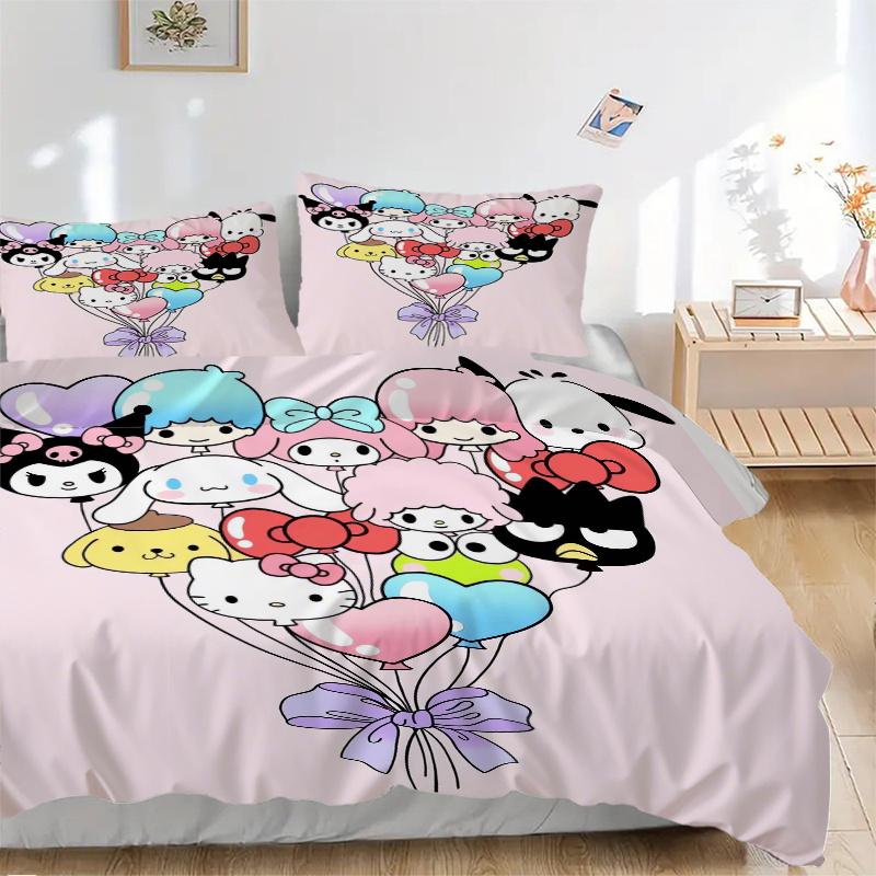 

3pcs Sanrio Characters Balloon Design Print Cover Set Ultra Soft, Breathable, and Comfortable Bedding with Stylish Design for Bedroom and Guest R 135x200cm