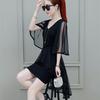 Women Fashion Summer Lady Elegant V-Neck Short Sleeve Pure Color Party Dress