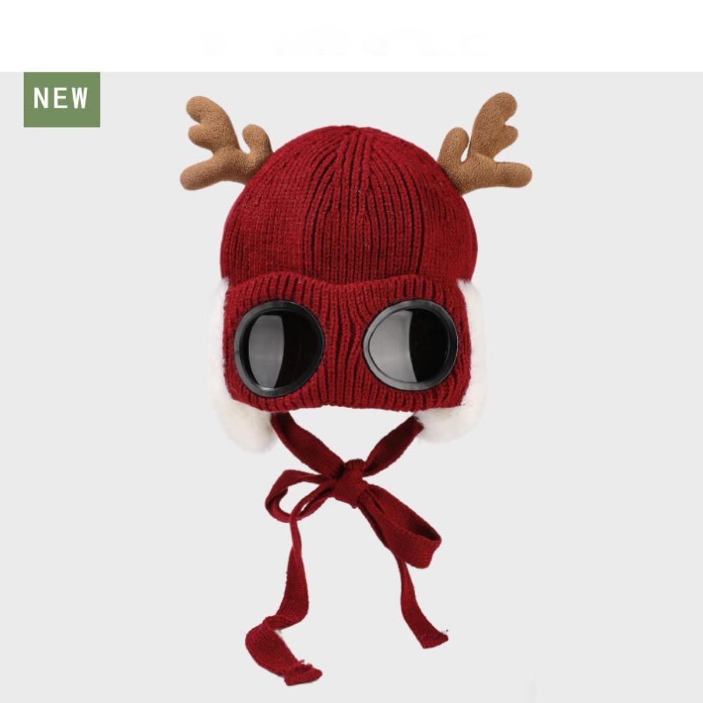 Solid Color Reindeer Antler Hat Warm Plush Ear Flaps Backpack Accessories