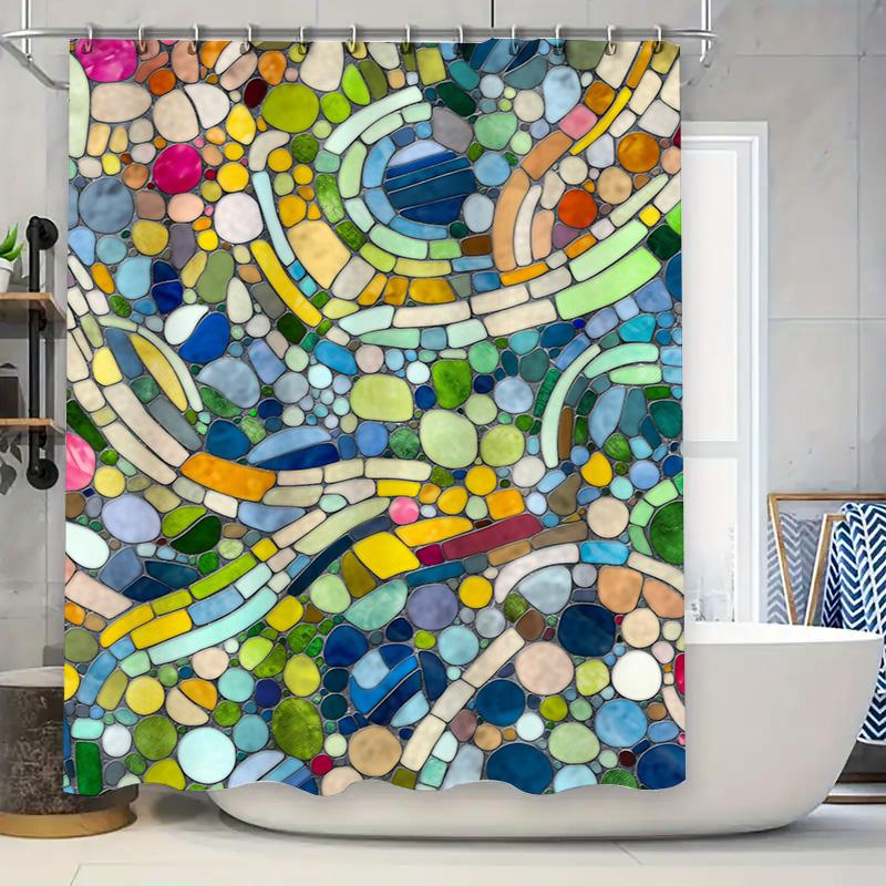 

Blue White Geometric Shower Curtain Modern Decor For Bathroom Easy Installation Made With 100% Waterproof Fabric 90x180cm