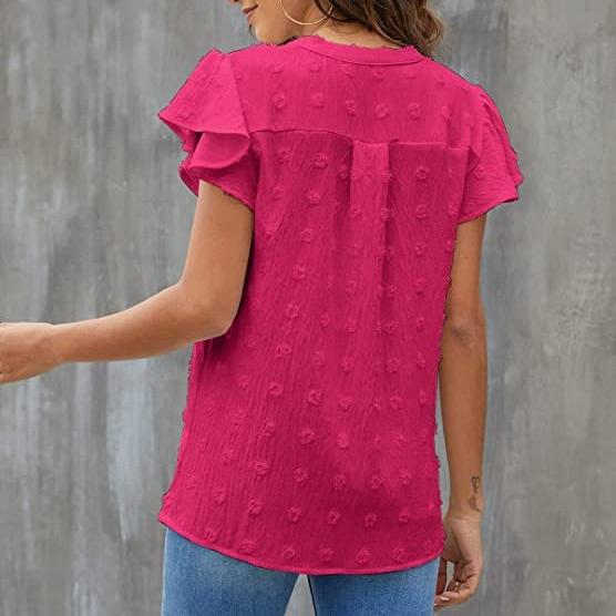 IHUASU Dámská letní šifonová košile s výstřihem do V a nařaseným rukávem do vlasů