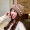 Curly Striped Woolen Hat for Women In Spring and Autumn Breathable and Versatile Pullover Knitted Hat Cold Proof and Warm, Ear-protecting Pile Hat