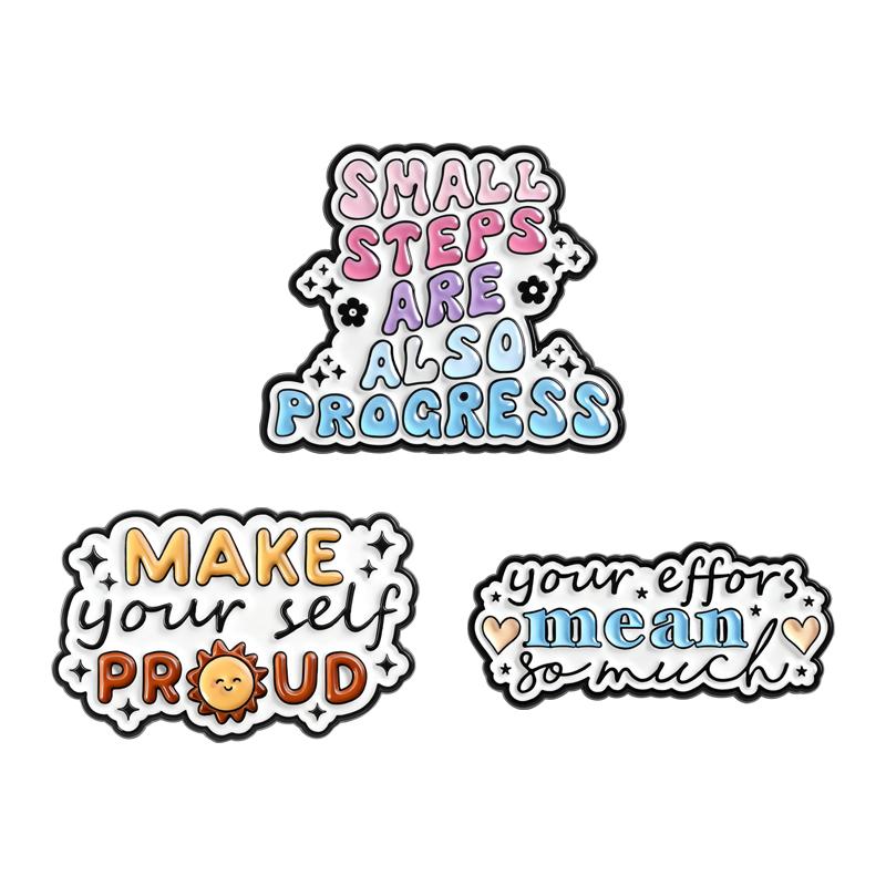 Small Steps Are Also Progress Enamel Pins Inspirational Phrases Brooches Lapel Badge Cartoon Motivation Jewelry Gift for Friends