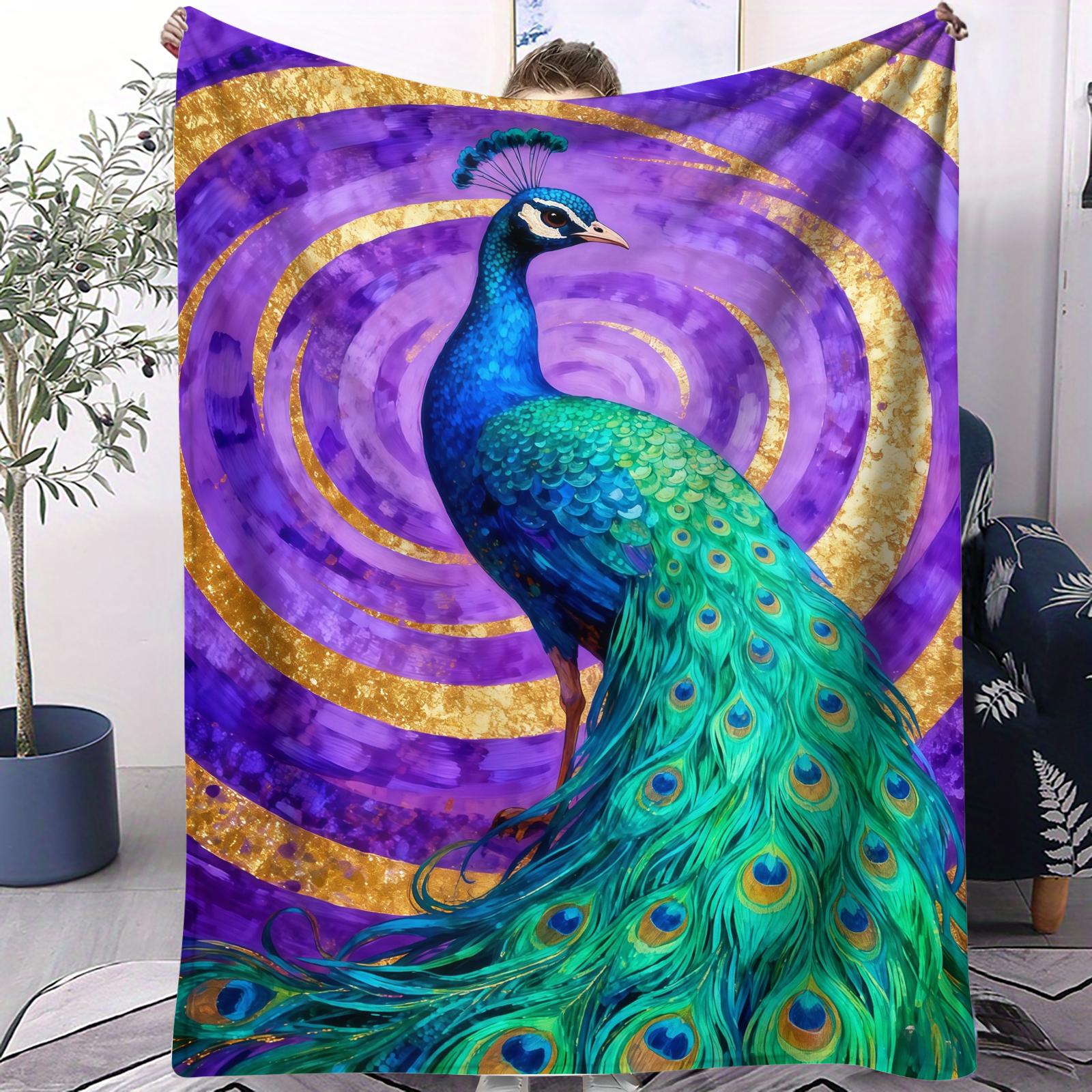 

Beautiful peacock pattern Flannel printed blanket suitable for all seasons suitable for living room office sofa and travel 75x100cm